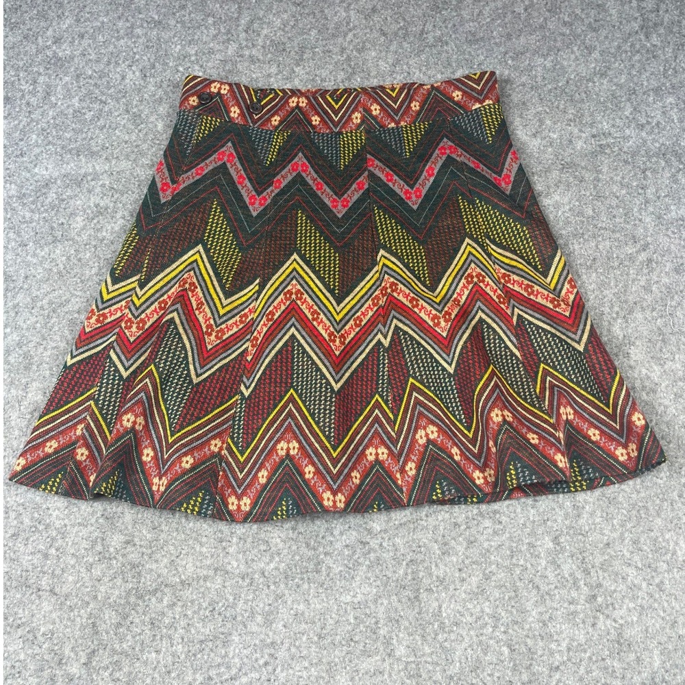 Vintage 70s Chevron Zigzag Floral Knit A-Line Mini Skirt Multicolor Retro - Picture 2 of 7